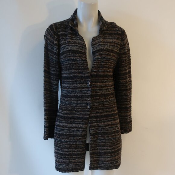 Womens Damask 100% Alpaca Black, Brown, Tan, Gray Button Down Cardigan Sweater M - Picture 1 of 11